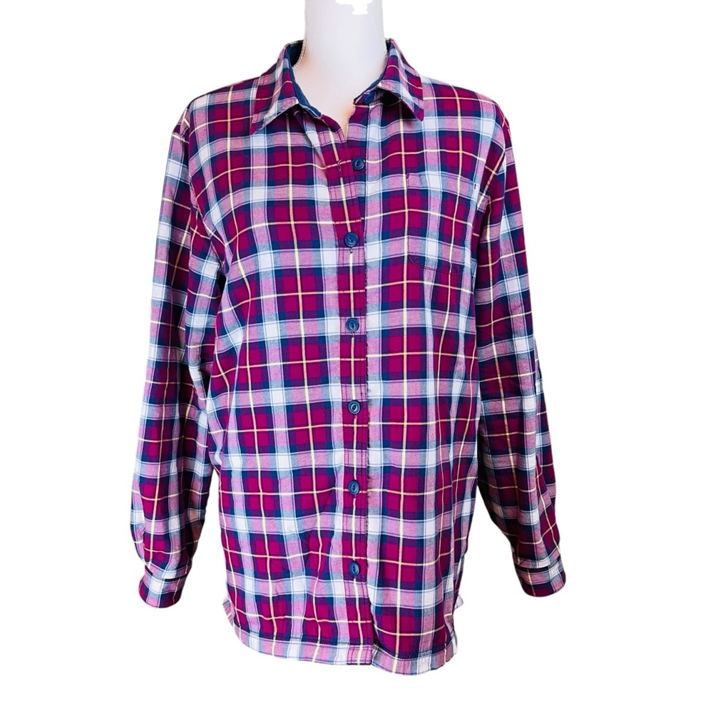 LL BEAN‎ Plaid Fleece Lined Button Shirt Shacket Sz Large Cozy Warm Outdoors